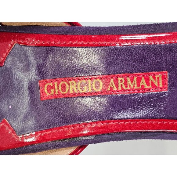 Giorgio Armani Women's Purple/Red Suede Stiletto Heels Ankle Strap Sz 7 US 101 - Picture 7 of 16